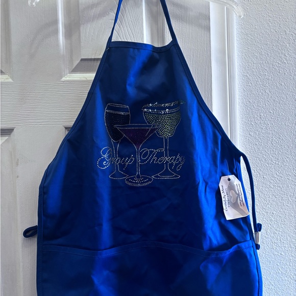 Blue Apron with Rhinestone Cocktail Design - Picture 3 of 4